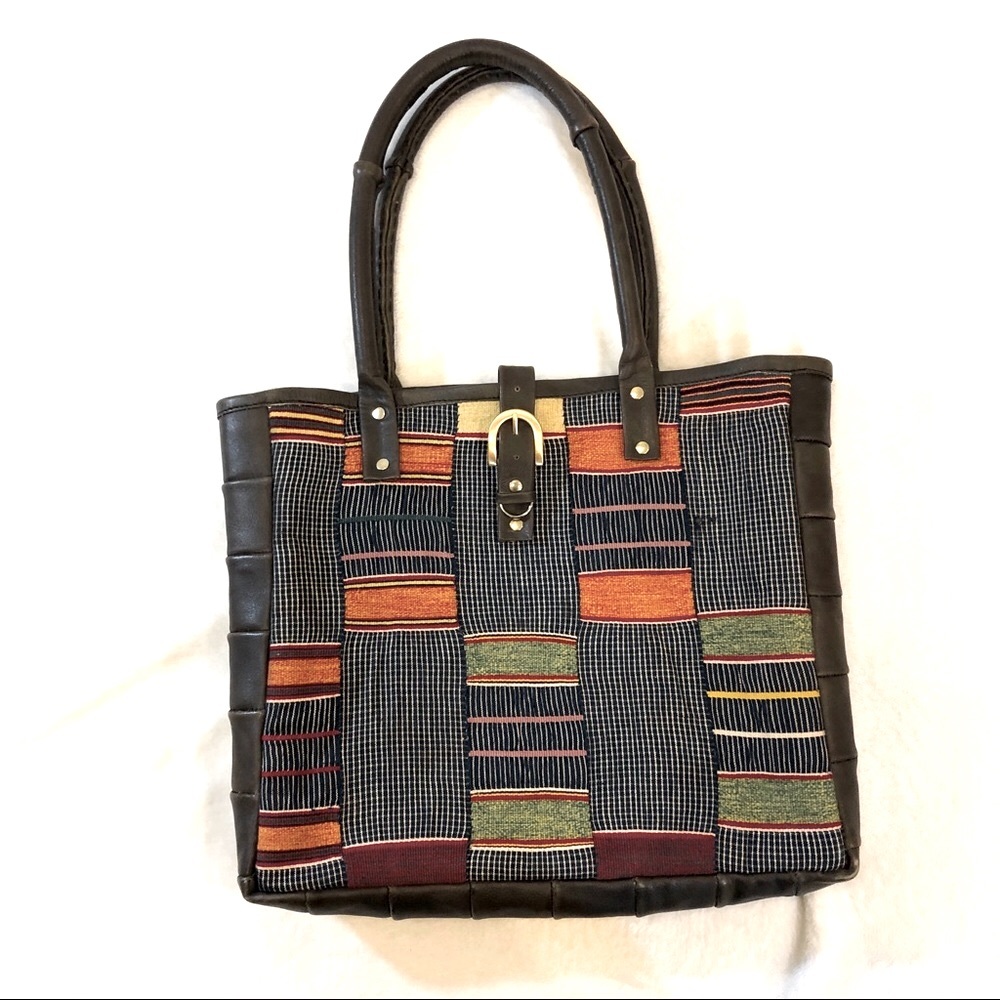 Kauli Handmade Leather & Patchwork Textile Shoulder Bag “the Reader Tote” Purse
